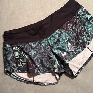 lululemon athletica Black and Teal Floral speed Shorts
